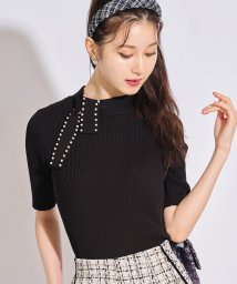 tocco closet(トッコクローゼット)/パール付きボウタイリブニットプルオーバー/BLACK