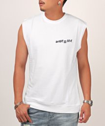 LUXSTYLE(ラグスタイル)/カットオフノースリーブTシャツ/Tシャツ ノースリーブ メンズ ロゴ 刺繍 カットオフ 切りっぱなし クルーネック/ホワイト