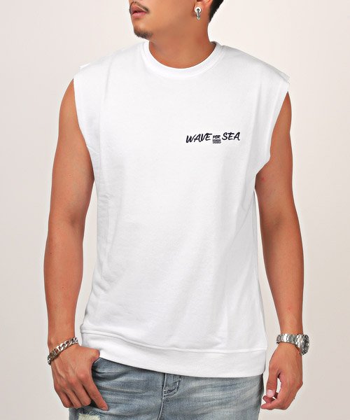 セール】カットオフノースリーブTシャツ/Tシャツ ノースリーブ メンズ ロゴ 刺繍 カットオフ 切りっぱなし クルーネック(504880906)  ラグスタイル(LUXSTYLE) MAGASEEK