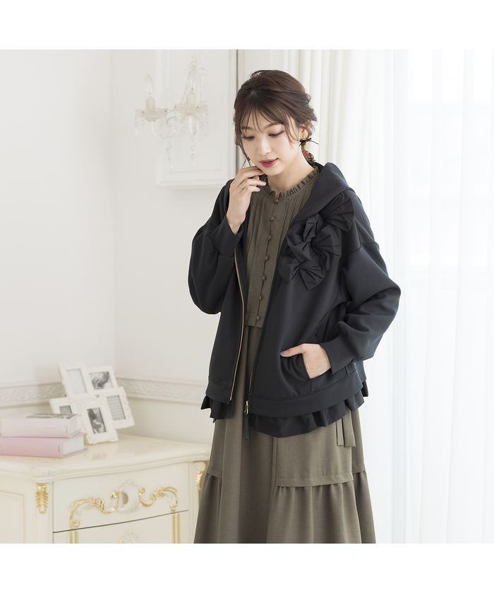 リボンオーバーサイズフード付パーカー