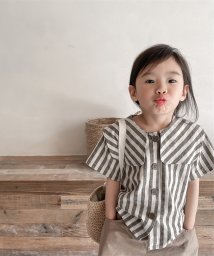 aimoha(aimoha（アイモハ）)/aimoha－KIDS－ 韓国子供服　ビッグカラーストライプ柄シャツ/ブラウン