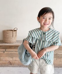 aimoha(aimoha（アイモハ）)/aimoha－KIDS－ 韓国子供服　ビッグカラーストライプ柄シャツ/グリーン
