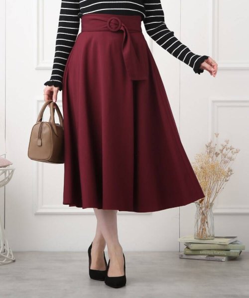 Couture Brooch(クチュールブローチ)/【新色追加！クラシカルで上品なキレイ色スカート】ツイルベルテッドスカート/ボルドー（064）
