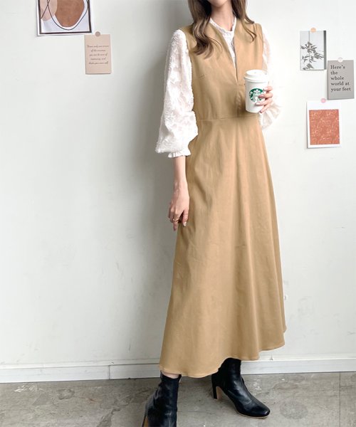 セール フューティアランド Futier Land ワンピース Vネック ロングワンピース ツイル ノースリーブ フレアスカート ロングスカート ジャンパースカート Vネックフレアツイルワンピース Magaseek