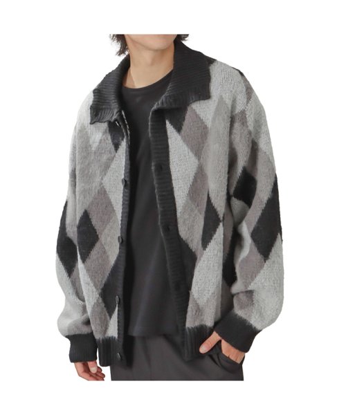 MAC HOUSE(men)(マックハウス（メンズ）)/MOSSIMO モッシモ モヘアライクスタンドカーディガン 2473－3801/チャコール