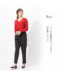 MAC HOUSE(women)(マックハウス（レディース）)/NAVY ネイビー カシミヤタッチVネックプルオーバー 112325802/レッド