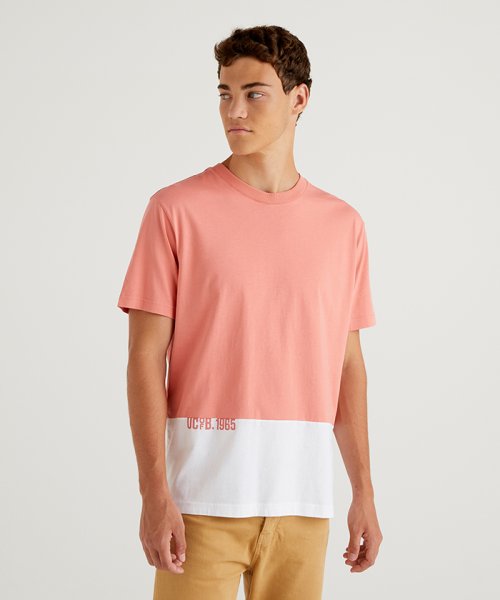 BENETTON (mens)(ベネトン（メンズ）)/カラーブロック半袖Tシャツ・カットソー/ピンク