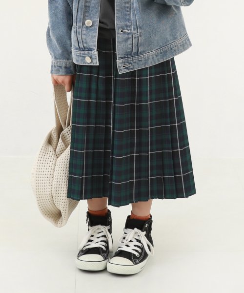 チェック柄 プリーツ ロングスカート 子供服 キッズ 女の子 ボトムス  