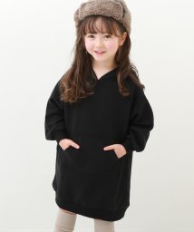 devirock(デビロック)/ガゼットパーカー スウェットワンピース 子供服 キッズ 女の子 長袖ワンピース ワンピース 綿100% 裏毛 吸汗 ボックスシルエット/ブラック