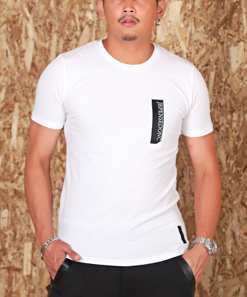 LUXSTYLE(ラグスタイル)/ZIPポケット風デザインバックプリントTシャツ/Tシャツ メンズ 半袖 ロゴ プリント ジップデザイン/ホワイト