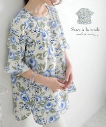 Sawa a la mode/爽やかな青い花咲くフレアスリーブチュニック/504891116