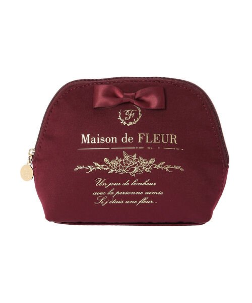 Maison de FLEUR(メゾンドフルール)/リボンサテンラウンドポーチ/ワイン