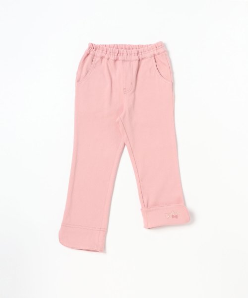 KP(ケーピー)/KP(ケーピー)裾折り返しリボン刺繍ツイルストレッチ裏起毛10分丈パンツ(100～130)/ピンク