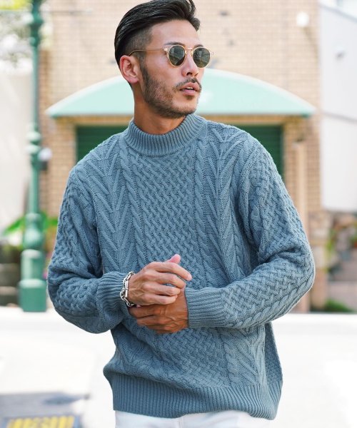 セール マルチネックフィッシャーマンニット ケーブル セーター メンズ ニット セーター Vネック クルーネック タートルネック ジギーズショップ Jiggys Shop Magaseek