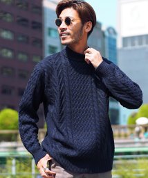 JIGGYS SHOP(ジギーズショップ)/マルチネックフィッシャーマンニット / ケーブル セーター メンズ ニット セーター Vネック クルーネック タートルネック/ネイビー系1