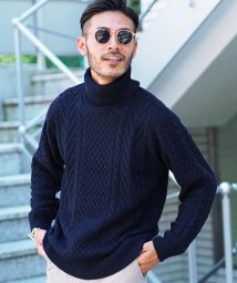 JIGGYS SHOP(ジギーズショップ)/マルチネックフィッシャーマンニット / ケーブル セーター メンズ ニット セーター Vネック クルーネック タートルネック/ネイビー系2