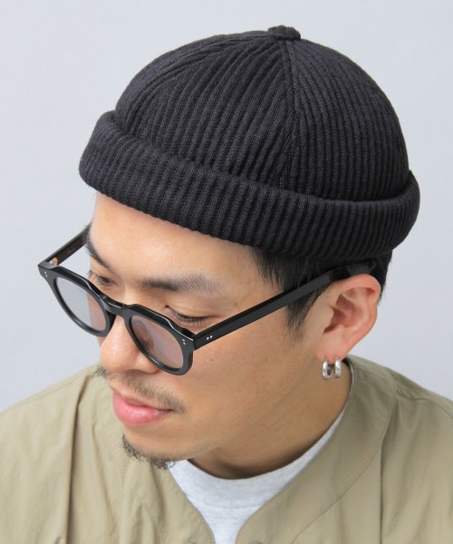 Besiquenti(ベーシックエンチ)/リブ編みニット フィッシャーマンキャップ ロールキャップ 帽子 メンズ カジュアル シンプル/ブラック