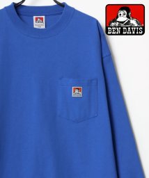 LAZAR(ラザル)/【Lazar】BEN DAVIS/ベンデイビス ビッグシルエット ロゴ ピスネーム ワンポイント刺繍 ポケット ロングスリーブTシャツ ロンT/ブルー