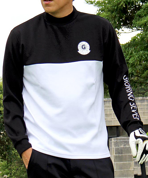 【ブラックアンドホワイト】ゴルフウェア ストレッチハイネックシャツ ロゴプリント
