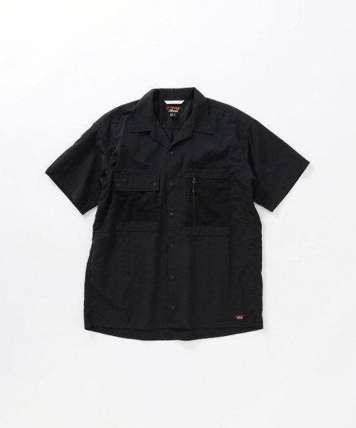 SHIPS any MEN(シップス　エニィ　メン)/NANGA: ナイロンタッサー オープンカラー 半袖 シャツ/ブラック