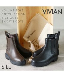 Vivian(ヴィヴィアン)/厚底ステッチデザインサイドゴアショートブーツ/ブラック