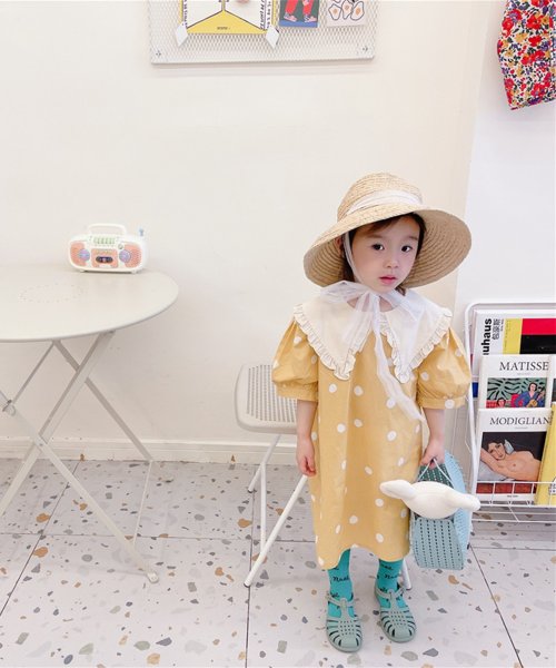 aimoha(aimoha（アイモハ）)/aimoha－KIDS－ 韓国子供服　配色ビッグカラードット柄ワンピース/イエロー