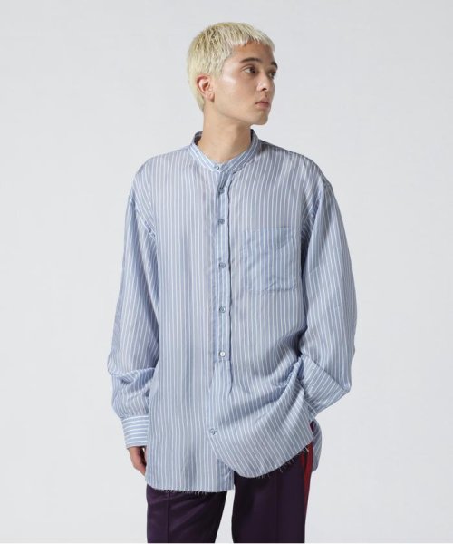 B'2nd(ビーセカンド)/John Mason Smith (ジョンメイソンスミス) WASHED CUPRO STRIPE CLASSIC BANDED COLLA/ブルー