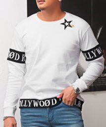 LUXSTYLE(ラグスタイル)/Hollywood rich.& ジャガードリブ刺繍ロンT/ロンT メンズ 長袖Tシャツ ジャガード 刺繍 星 スター/ホワイト