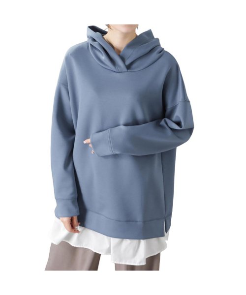 MAC HOUSE(women)(マックハウス（レディース）)/NAVY ネイビー マルシェフェイクレイヤードパーカー 133－2446/ブルー