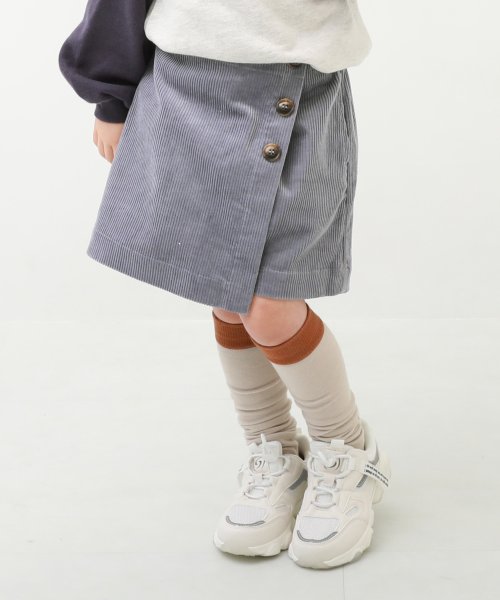 devirock(デビロック)/ラップスカート風 コーデュロイパンツ 子供服 キッズ 女の子 ボトムス スカート スカッツ インナーパンツ付ミニスカート 綿100%/パープル