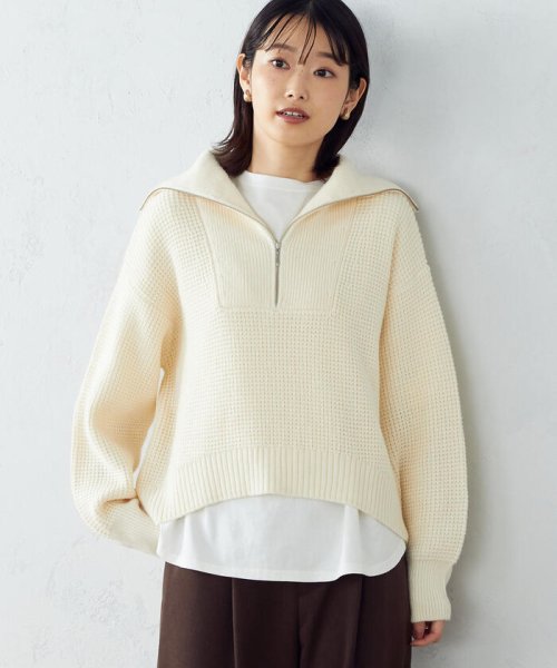 COMME CA ISM (コムサイズム（レディス）)/【Online Store限定カラー：ライラック、イエローグリーン】ハーフジップニット/アイボリー