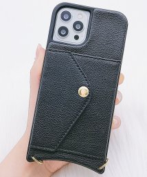 Lace Ladies(レースレディース)/ネックストラップカードホルダー付PUレザーiPhoneケース/ブラック