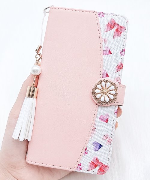 Lace Ladies(レースレディース)/手帳型カードポケット付iPhoneケース カバー/ピンク