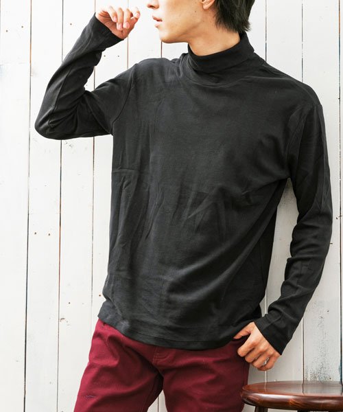 セール 暖かい ハイネック タートルネック ロングtシャツ メンズ 長袖 Tシャツ カットソー ロンt 無地 スムース インナー トップイズム Topism Magaseek