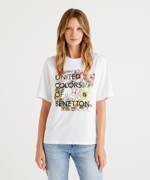 BENETTON (women)(ベネトン（レディース）)/【GREEN B】プリント半袖Tシャツ・カットソー/ホワイト