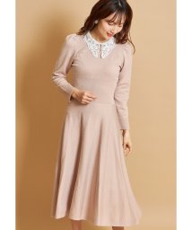 tocco closet(トッコクローゼット)/取り外し可能なレース襟付きリブ切替パワーショルダーニットワンピース/GRAYSH PINK