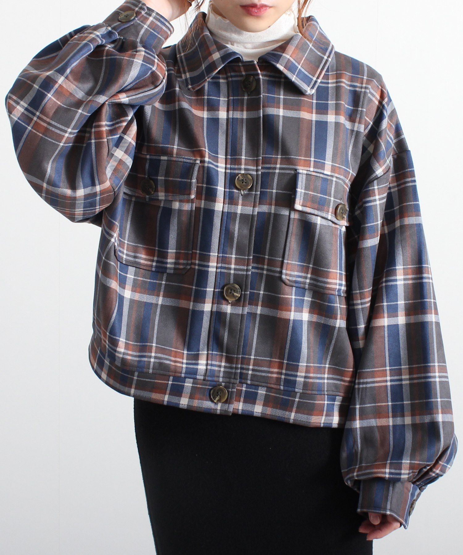 チェック柄ボリューム袖シャツジャケット フィズ Fizz Magaseek