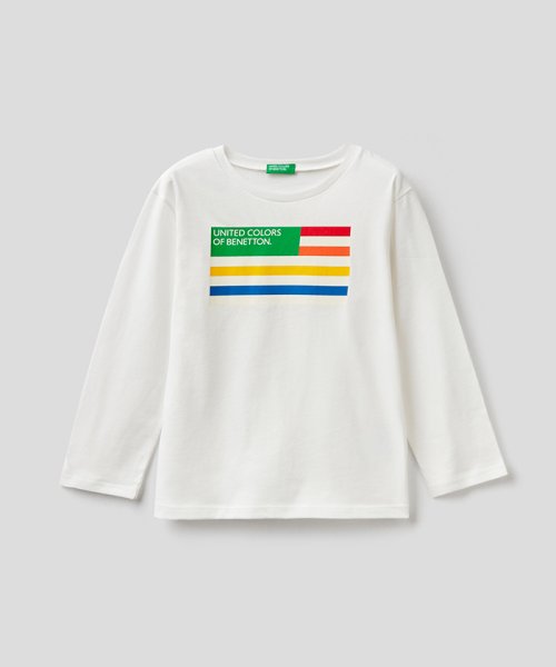 BENETTON (UNITED COLORS OF BENETTON BOYS)(ユナイテッド　カラーズ　オブ　ベネトン　ボーイズ)/【GREEN B】キッズプリント長袖Tシャツ・カットソーB/ホワイト