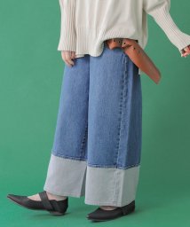 osharewalker(オシャレウォーカー)/『裾折り返し風デザインワイドデニムパンツ』/ブルー