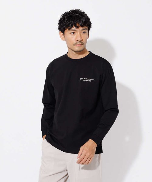 ABAHOUSE(ABAHOUSE)/ポンチ 刺繍 ロング Tシャツ/ブラック