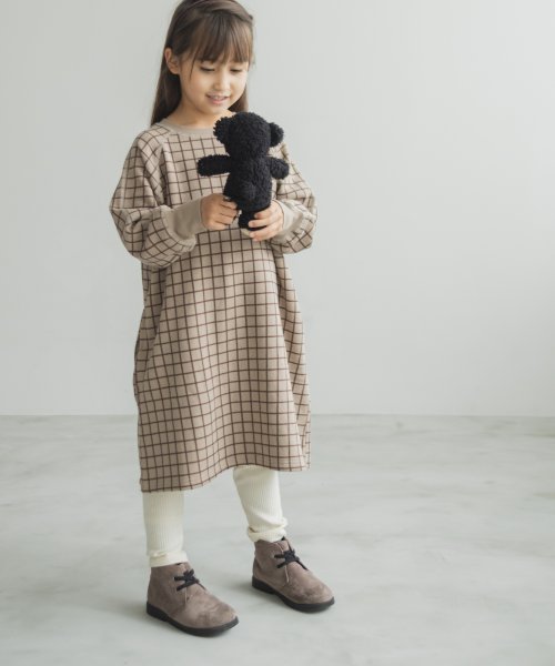 ペアマノン Pairmanon 毛玉になりにくい裏起毛 総柄 プリント ガールズ スウェット ワンピース 長袖 ドット チェック柄 Magaseek