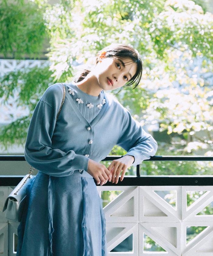 高級 ジルスチュアート カーディガン JILLSTUART 春 ブルー eu