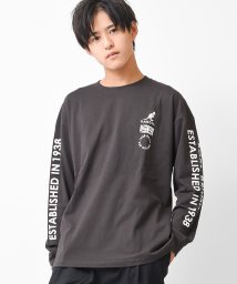 RAT EFFECT(ラット エフェクト)/KANGOL別注袖ロゴプリントロングTシャツ/チャコールグレー