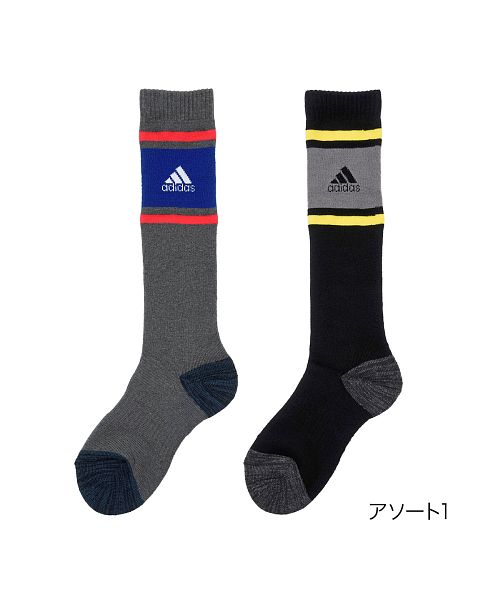 福助 公式 靴下 キッズ adidas(アディダス) ロゴ ラインソックス 総  