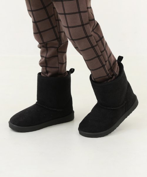 devirock(デビロック)/防水 ムートンブーツ 子供服 キッズ 男の子 女の子 シューズ ブーツ 靴 スウェード/ブラック