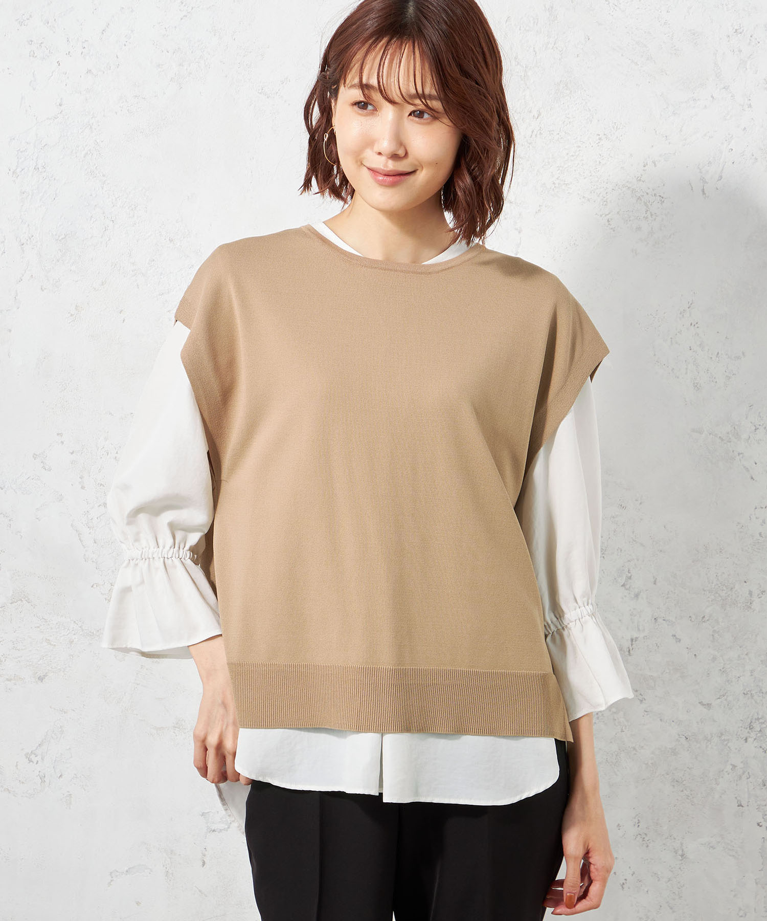 ニット・セーター(半袖/ブラウン・キャメル・茶色)のファッション通販 