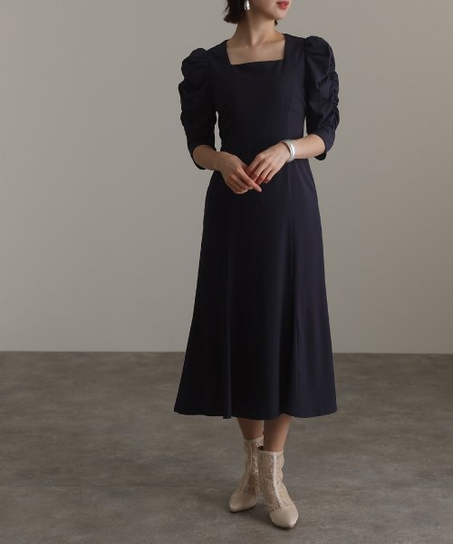 スクエアネックバックシャンワンピース 結婚式 パーティードレス 結婚式