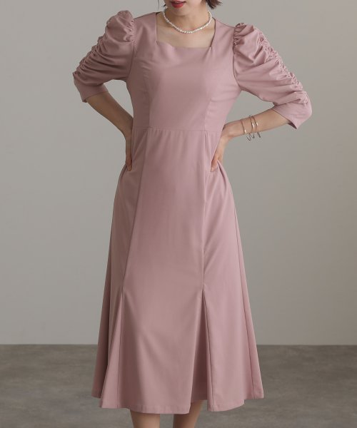 スクエアネックバックシャンワンピース 結婚式 パーティードレス 結婚式