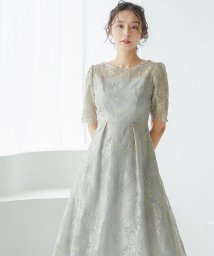 niana(ニアナ)/niana ニアナ 結婚式 ワンピース パーティードレス ゴールドレース 総レース 刺繍 アンティーク レトロ ロング丈 ミモレ丈 袖あり 5分袖 半袖 シアー/グレー