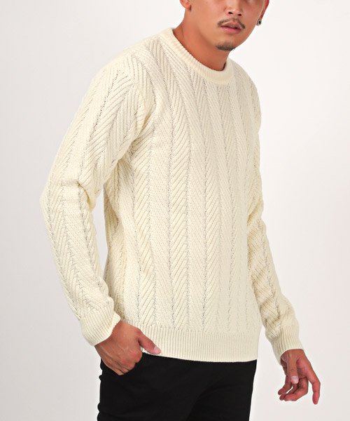 セール ヘリンボーン柄クルーネックニット ニット セーター メンズ クルーネック ヘリンボーン柄 ラグスタイル Luxstyle Magaseek